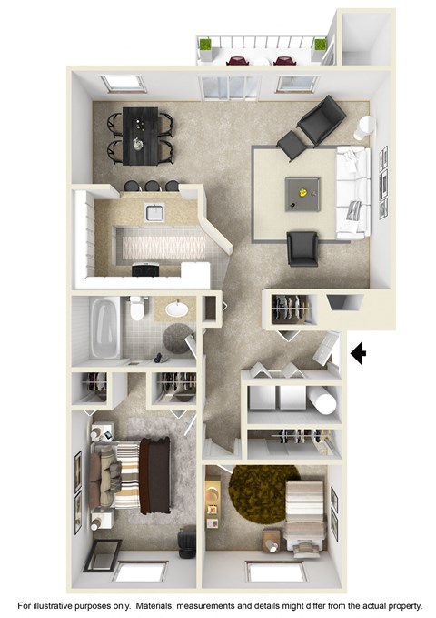 a floor plan of a two bedroom apartment with two bathrooms and a balcony