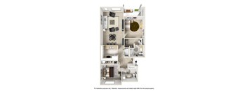a stylized floor plan of a studio apartment