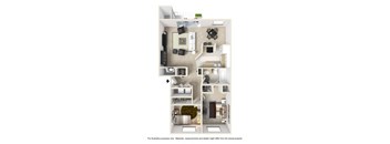 a stylized floor plan of a 1 bedroom apartment