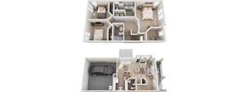 two different layouts of a house and a car floor plan