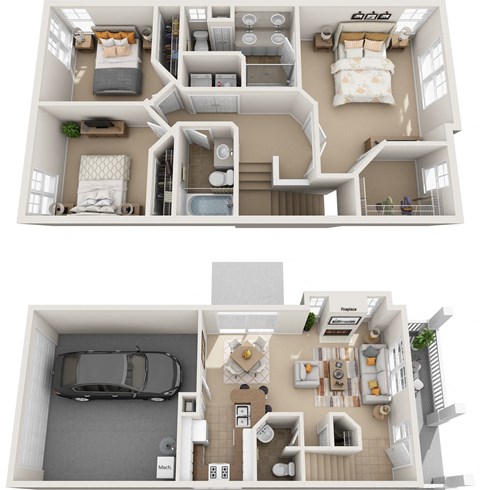 two different layouts of a house and a car floor plan