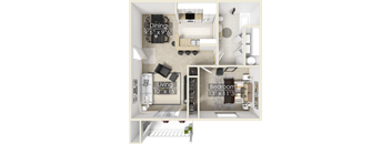a floor plan of a studio apartment with a bedroom and a living room