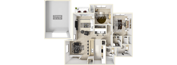 a floor plan of a two bedroom apartment with two bathrooms and a balcony
