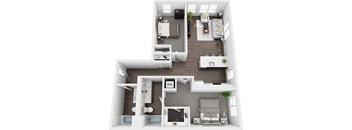 a 2 bedroom floor plan with a bathroom and a living room