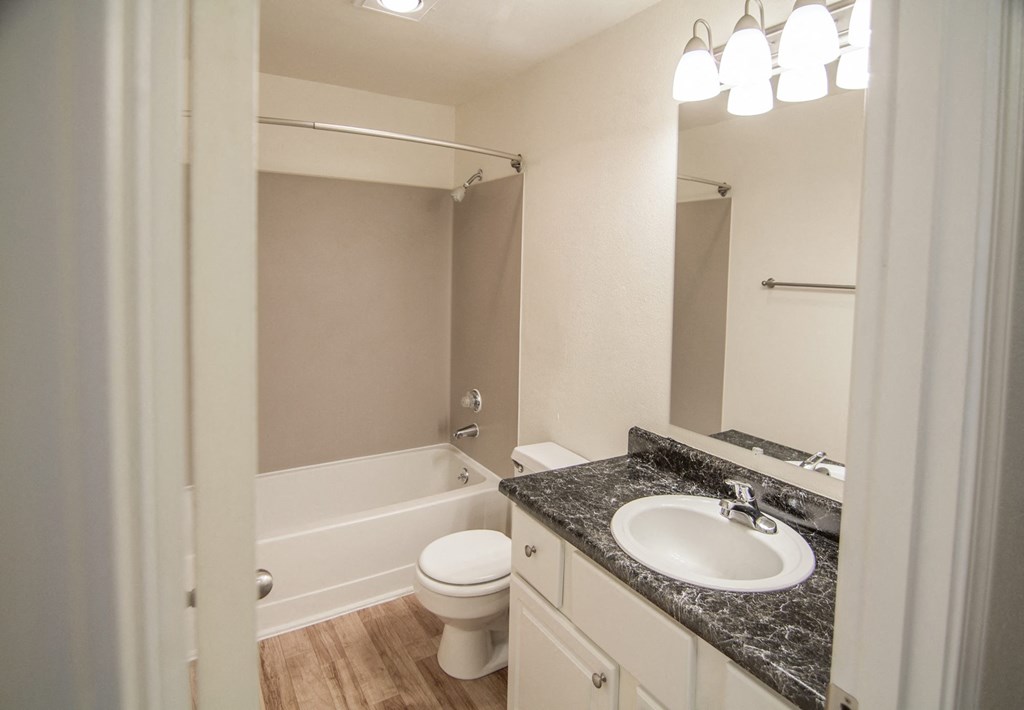 a bathroom with a sink toilet and bathtub