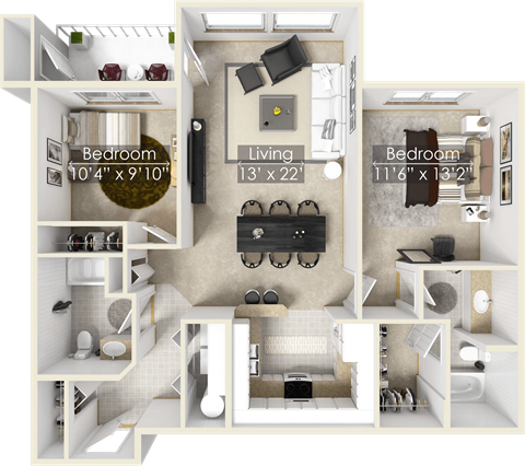 a floor plan of a two bedroom apartment with a bathroom and a balcony
