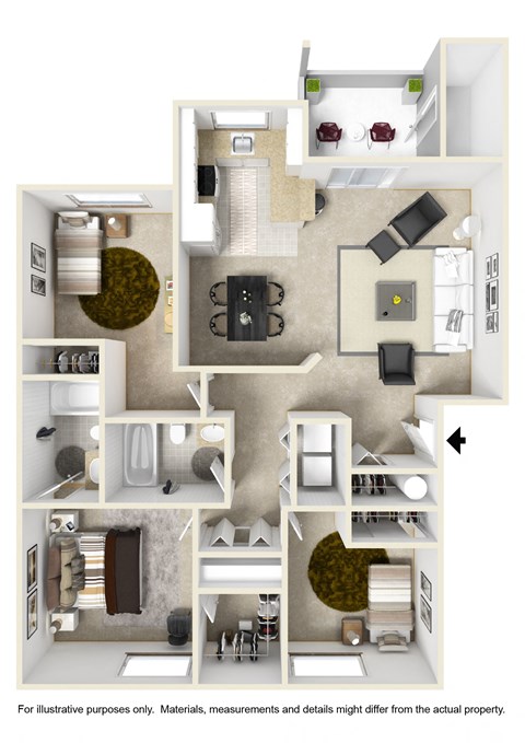 a floor plan of a two bedroom apartment with two bathrooms and a balcony