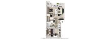 a stylized floor plan of a studio apartment