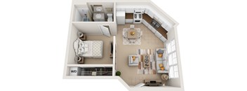 a floor plan of a home with a bedroom and a living room