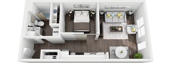 the 1190 sqft studio floor plan with bedroom and bathroom