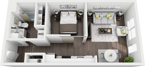 the 1190 sqft studio floor plan with bedroom and bathroom