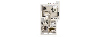a stylized floor plan of a 1 bedroom apartment
