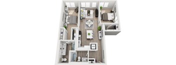 a 2 bedroom floor plan with a bathroom and a living room