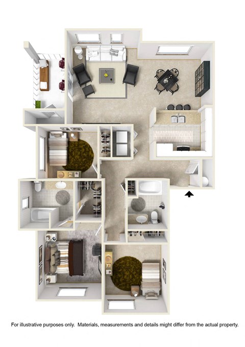 a 3d rendering of a floor plan with a bedroom and living room