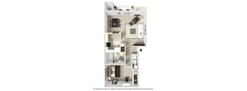 a stylized floor plan of a studio apartment