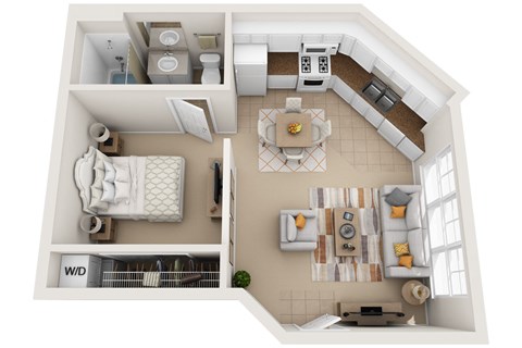 a stylized floor plan of a house with a living room and a dining room