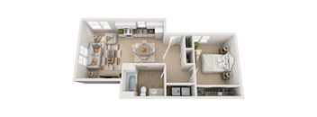 a bedroom floor plan with a bathroom and a living room