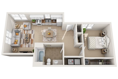 a bedroom floor plan with a bathroom and a living room