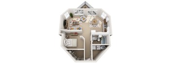 a bedroom floor plan is shown with a bathroom and living room