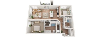 Bud two bedroom 3d floorplan