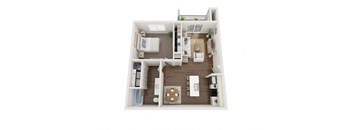 hummingbird one bedroom dark scheme 3d floorplan