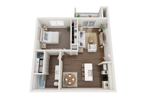 hummingbird one bedroom dark scheme 3d floorplan