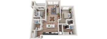 leaf two bedroom 3d floorplan