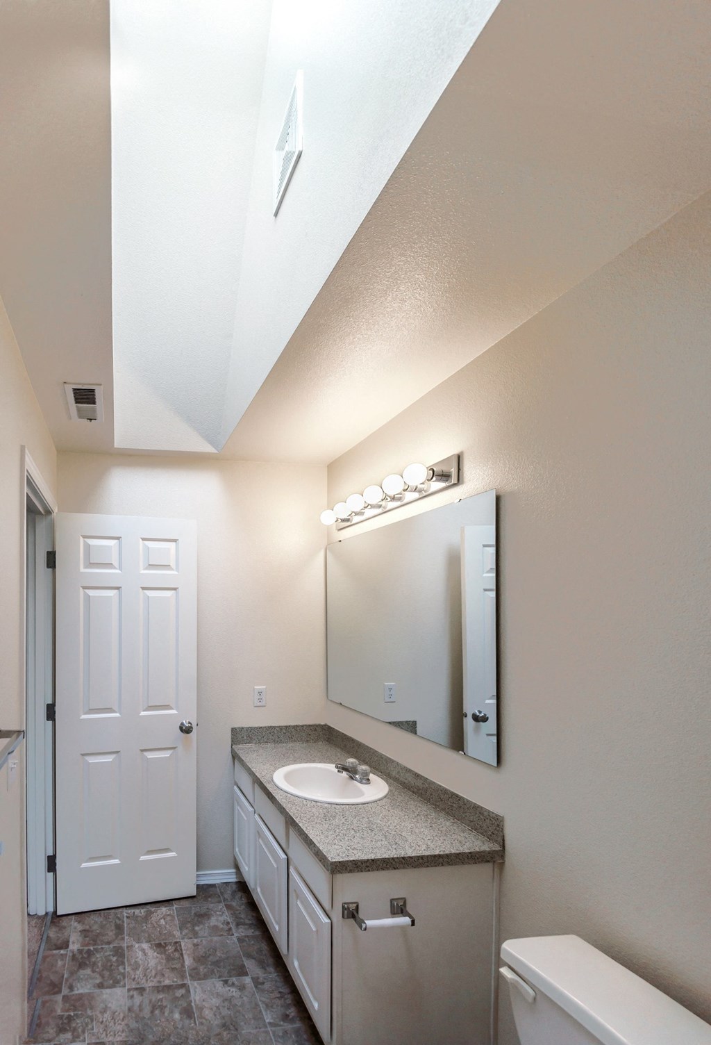 a bathroom with a sink and a mirror and a toilet