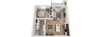 Sapling one bedroom 3d floorplan