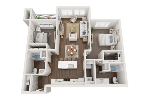 Sparrow 2 bedroom dark finishes 3d floorplan