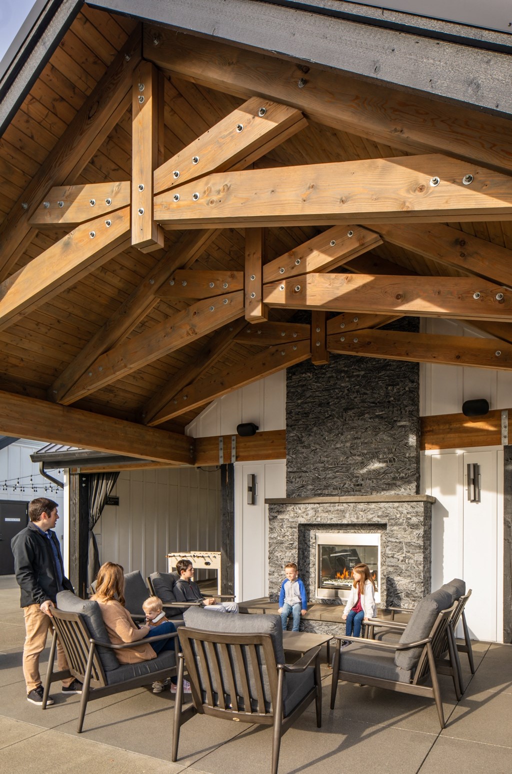 three seasons room fireplace area