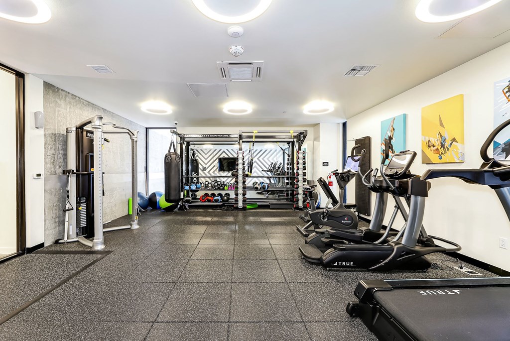 the gym at the flats at big tex apartments