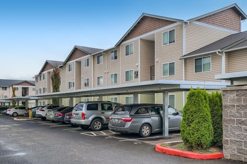 a row of cars parked in front of a building