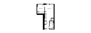 A black and white drawing of a floor plan of a room.