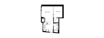 A black and white image of a floor plan for a room.