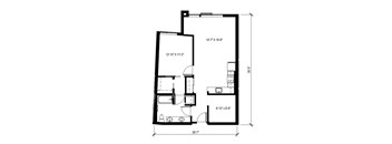 A black and white floor plan of a house with dimensions.