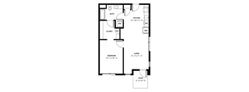 A black and white image of a floor plan for a small apartment.
