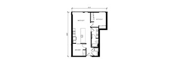 A floor plan of a room with dimensions and furniture layout.