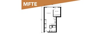 A floor plan of a room with dimensions and furniture layout.