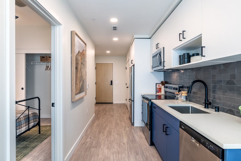 A kitchen with a dishwasher and a microwave.