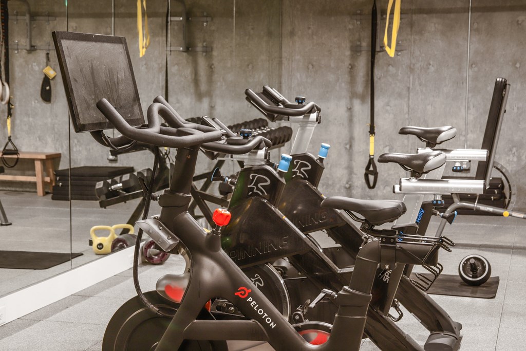 a group of bikes parked in a room