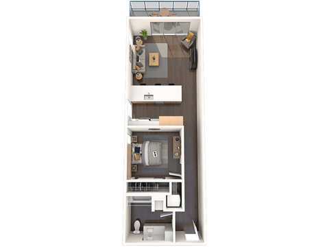 a floor plan of a house with a bedroom and a living room