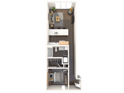 a floor plan of a house with a bedroom and a living room