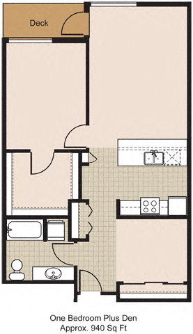 1 bd 1 ba with Den