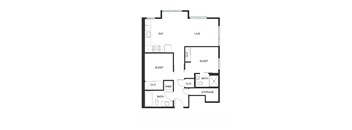 A black and white image of a floor plan for a house with labeled rooms.