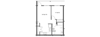 a floor plan of a small house with a bedroom and a living room