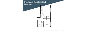 A floor plan of an income restricted home is shown with a note to contact the leasing team for more information.