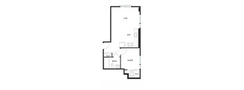 A floor plan of a house with a living room, dining room, kitchen, bathroom, and bedrooms.