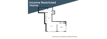A floor plan of an income restricted home with a leasing team contact for additional information.