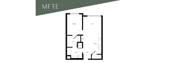 A floor plan of an apartment with the living room, bedroom, and kitchen clearly labeled.